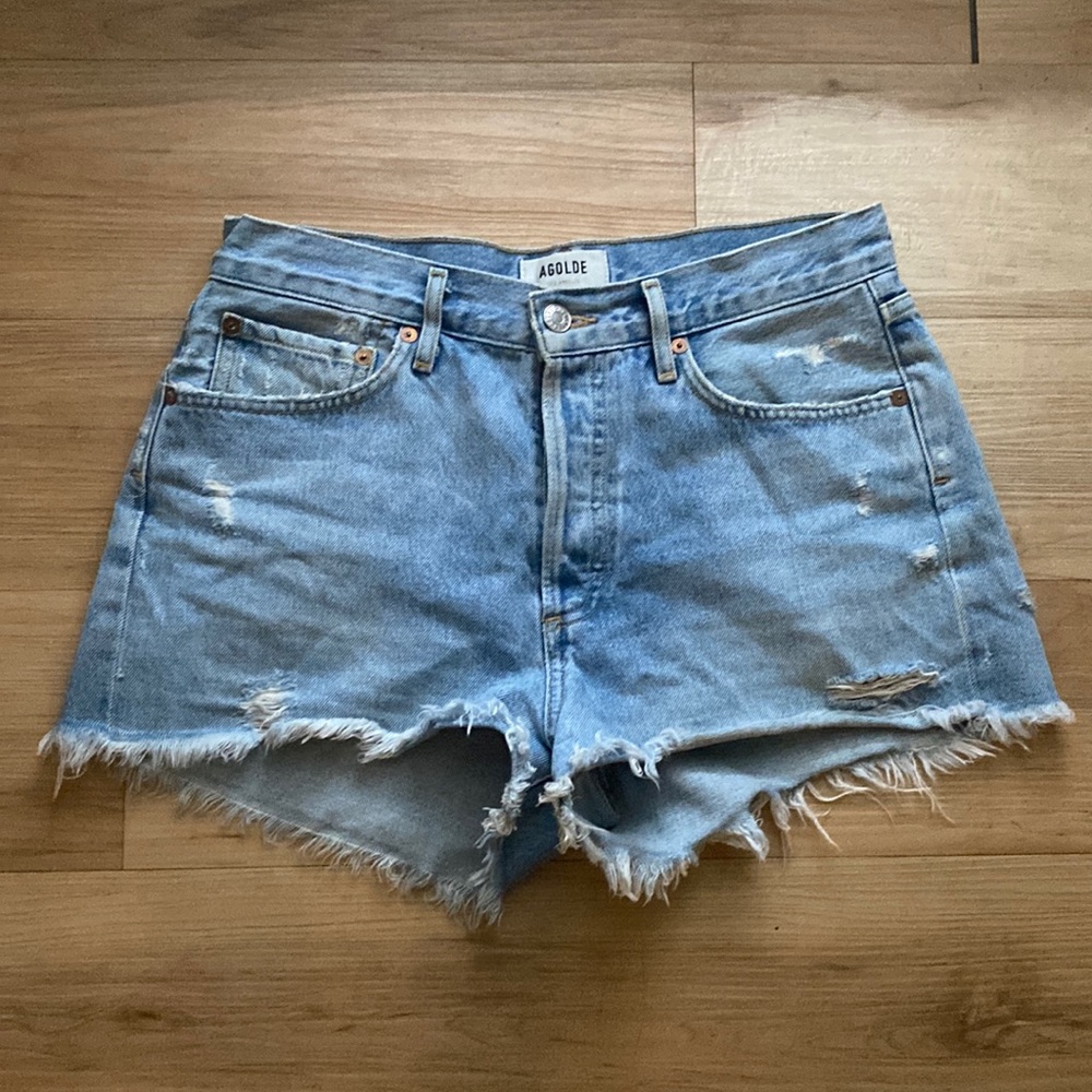 Agolde Parker distressed cutoff jean shorts